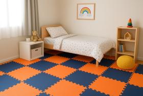 Kit 8 Tatames Tapetes EVA 50x50x1cm AZUL MARINHO e LARANJA Kit 8 Tatames Tapetes EVA 50x50x1cm AZUL MARINHO e LARANJA