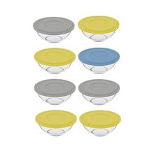Kit 8 Tigelas Bowl Redonda Tampa Sortida Vidro 500ml Marinex