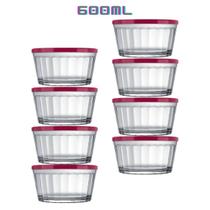 Kit 8 Tigelas de Vidro Americano 600ml Tampa Colorida Nadir Kit 8 Tigelas de Vidro Americano 600ml Tampa Colorida Nadir