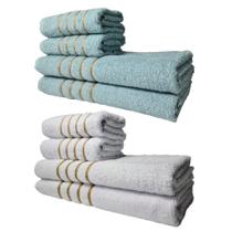 Kit 8 Toalhas Grandes Dubai 4 Banhos 4 Rostos Verde+branco