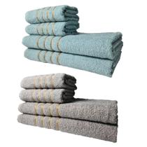 Kit 8 Toalhas Grandes Montreal 4 Banhos 4 Rostos Verde+cinza