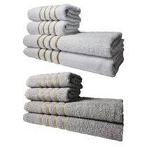 Kit 8 Toalhas Grossas e Grandes Montreal 4 Banhos 4 Rostos Branco+Cinza Kit 8 Toalhas Grossas e Grandes Montreal 4 Banhos 4 Rostos Branco+Cinza