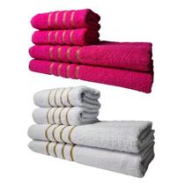 Kit 8 Toalhas Grossas E Grandes Montreal 4 Banhos 4 Rostos Rosa+branco Kit 8 Toalhas Grossas E Grandes Montreal 4 Banhos 4 Rostos Rosa+branco