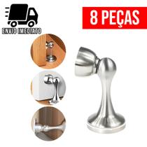 Kit 8 Trava Porta Magnético Prendedor de Aço Cromado Inox Slim com Imã e Fixador Parafusado