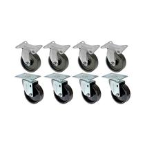 Kit 8 un roda rodízio fixo e giratório polipropileno 4 pol