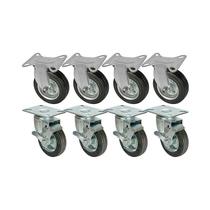 Kit 8 un roda rodízio fixo giratório freio borracha 3 polega