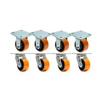 Kit 8 un roda rodízio fixo giratório poliuretano ferro pu 5"