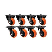 Kit 8 un roda rodízio fixo giratório pvc laranja 3 pol 75mm