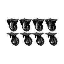 Kit 8 un roda rodízio fixo giratório pvc preto 3 pol 75mm