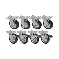 Kit 8 un roda rodízio fixo giratório trava borracha maciça 5