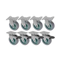 Kit 8 un roda rodízio fixo giratório trava pvc bp 3 pol 75mm