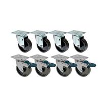 Kit 8 un roda rodízio giratório freio trava polipropileno 3"