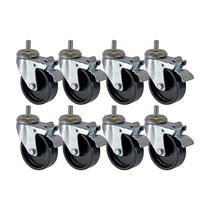 Kit 8 un roda rodízio giratório rosca trava polipropileno 3"