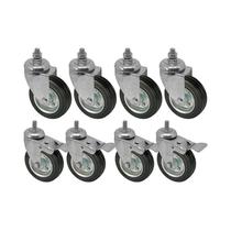 Kit 8 un roda rodízio rosca giratório freio borracha 3 poleg