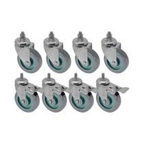 Kit 8 un roda rodízio rosca giratório freio trava pvc bp 4" Kit 8 un roda rodízio rosca giratório freio trava pvc bp 4"