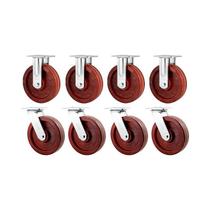 Kit 8 un rodízio fixo e giratório celeron marrom 8" 203mm