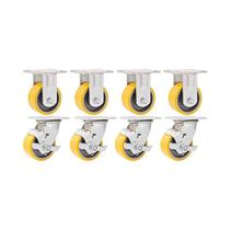 Kit 8 un rodízio fixo giratório freio poliuretano 6'' 300kg