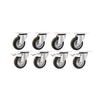 Kit 8 un rodízio giratório freio borracha preta 8" 203mm Kit 8 un rodízio giratório freio borracha preta 8" 203mm