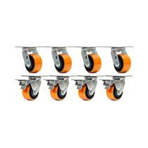 Kit 8 un rodízio giratório freio poliuretano ferro pu 6"