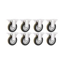 Kit 8 un rodízio roda fixo borracha preta aço 3" 76mm 60kg Kit 8 un rodízio roda fixo borracha preta aço 3" 76mm 60kg