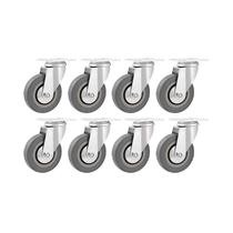 Kit 8 un rodízio roda giratório borracha pvc cinza 3" 76mm