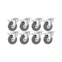 Kit 8 un rodízio roda giratório freio pvc cinza 3" 76mm