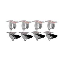 Kit 8 un suporte garfo fixo e giratório 2 pol p/ rodízio