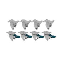 Kit 8 un suporte garfo fixo e giratório freio 4pol p/rodízio