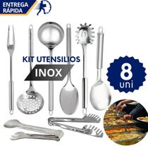 Kit 8 Utensílios Cozinha Aço Inox Completo Profissional Resistente Restaurante Buffet