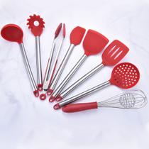 Kit 8 Utensílios para Cozinha de Silicone e Aço Inox