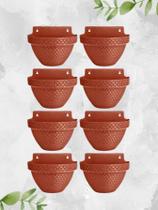 Kit 8 vasos de parede meia lua rattan terracota 3 litros