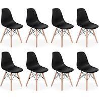 Kit - 8 X Cadeiras Charles Eames Eiffel Dsw - Base De Madeira Clara - Preto Kit - 8 X Cadeiras Charles Eames Eiffel Dsw - Base De Madeira Clara - Preto