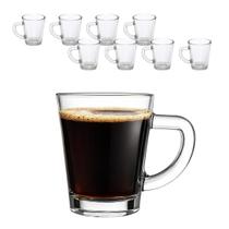 Kit 8 Xicara Caneca Copo De Vidro Transparente Café Chá Cappuccino Alça 70ml