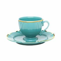 Kit 8 Xícaras Cafézinho Soleil Aurora Oxford Porcelana Azul E Ouro 75ml