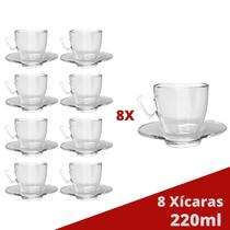 Kit 8 Xícaras Chá 220mL Mesa Posta Transparente C/ Pires