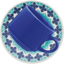 Kit 8 Xícaras com Pires Donna Lola Cerâmica Estampado Azul Claro e Azul Escuro Biona Kit 8 Xícaras com Pires Donna Lola Cerâmica Estampado Azul Claro e Azul Escuro Biona