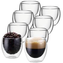 Kit 8 Xícaras Copos Diferentes Vidro Parede Dupla Isolante Térmico 80ml Para Café Capuccino Água Chá E Drinks - Cafezinho Da Tarde
