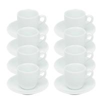 Kit 8 Xícaras de Café com Pires 50ml em Porcelana Branca