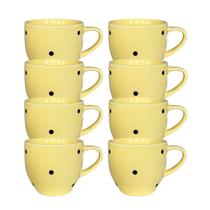 Kit 8 Xícaras Paris Amarela Decoradas Bolinhas Poá 170 Ml Kit 8 Xícaras Paris Amarela Decoradas Bolinhas Poá 170 Ml