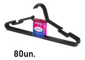 Kit 80 Cabides Adulto Plástico Preto Cava Vestido Camisa