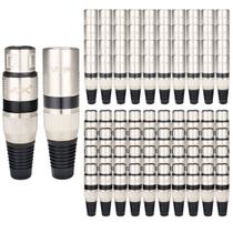 Kit 80 Conectores XLR Macho e Fêmea Balanceado Voik XLR-BK Metal Preto