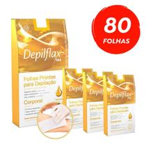 Kit 80 Folhas Prontas Depilação Corporal Depilflax Natural 4 Caixas c/ 20un Kit 80 Folhas Prontas Depilação Corporal Depilflax Natural 4 Caixas c/ 20un