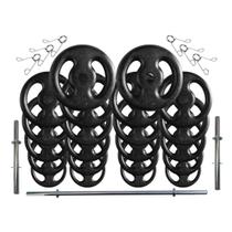 Kit 80 Kg de Anilhas Ferro Fundido + Barras de Supino e Halteres