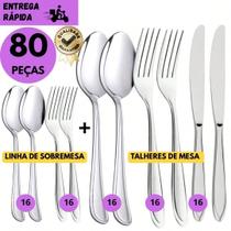 Kit 80 Talheres Inox Refeição Completo de Aço Inox, Faca, Colher, Garfo, Colher e Garfo de Sobremesa Kit 80 Talheres Inox Refeição Completo de Aço Inox, Faca, Colher, Garfo, Colher e Garfo de Sobremesa