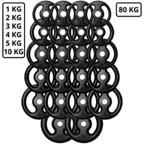 Kit 80Kg em Anilhas de Ferro Fundido Kit com 22 Peças