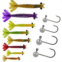 Kit 8Pçs Camarão Artificial 4Pçs Jig Head Summer