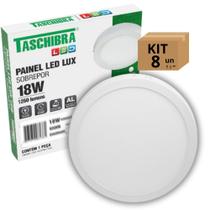 Kit 8un Painel Led Taschibra Sobrepor Redondo 18w 3000K