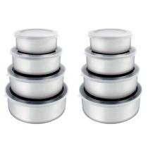 Kit 8un Tigelas Aço Inox C/ Tampa Potes p/ guardar alimentos