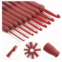 Kit 9 Agulhas de Crochê Cabo Emborrachado soft Ergonomico de Silicone