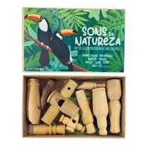 Kit 9 Apitos Sons da Natureza Som de Pássaros na Caixa com Tampa Brinquedo Educativo de Madeira Newart 3 anos